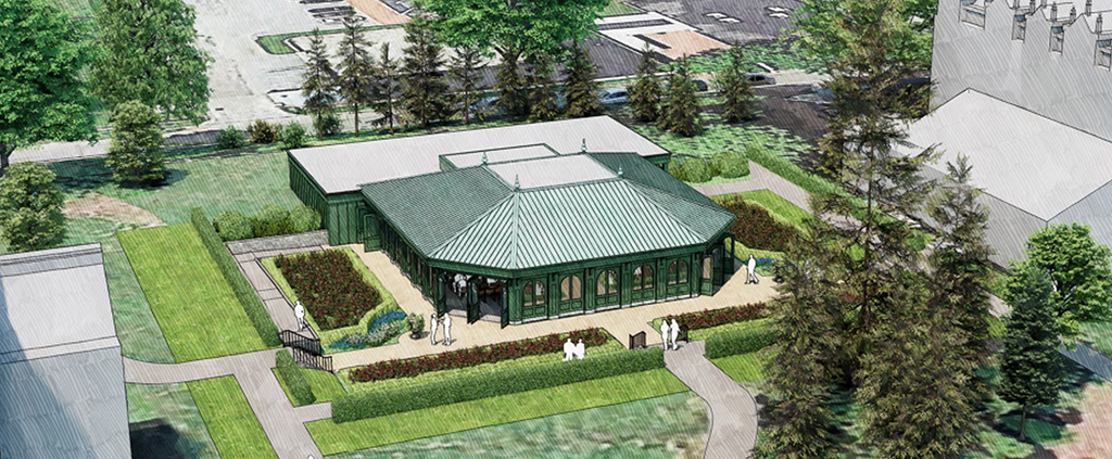An artist's rendering of a garden pavilion on Salve Regina University's campus.