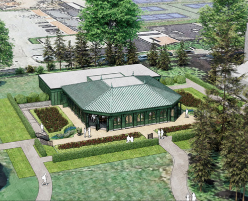 An artist's rendering of a garden pavilion on Salve Regina University's campus.
